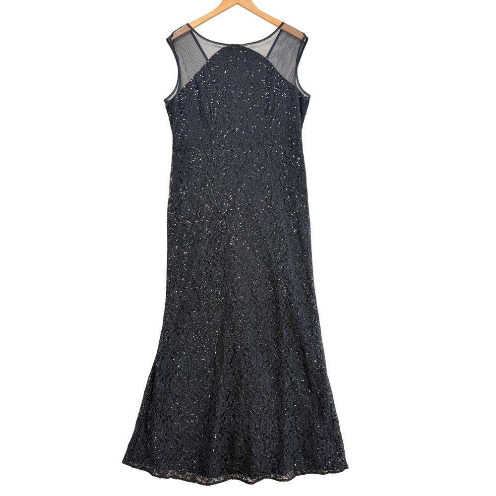 Vintage Ignite Evenings Black Lace Sequin Mesh Maxi Gown Formal Dress 14 Whimsy